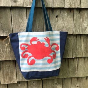 Crab Blue Stripe Tote Bag Fourth of July Nautical